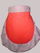 LADIES RED + WHITE 50'S HALF WAIST APRON PINNY RETRO VINTAGE STYLE FRILLY