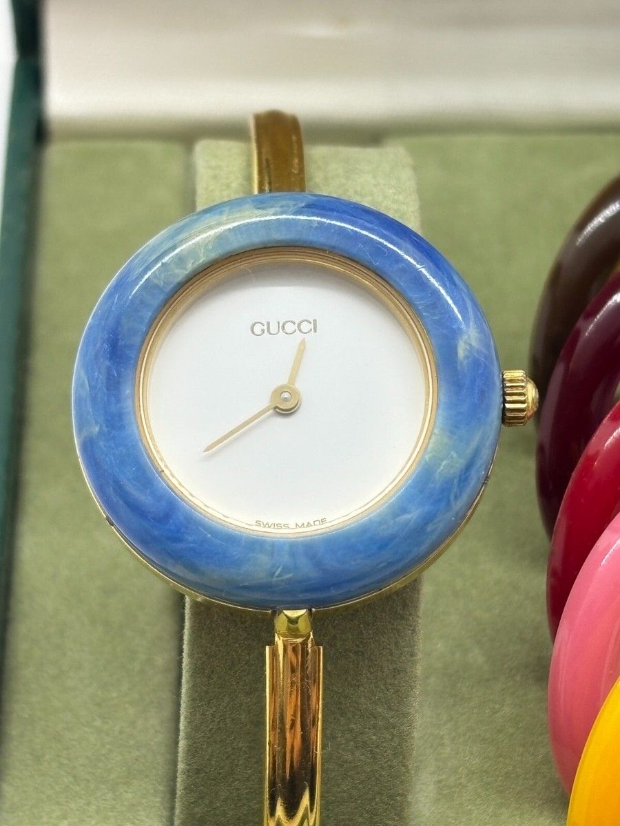 Near Mint w/Box] Gucci Change Bezel 12 Colors Gold Dial Women's
