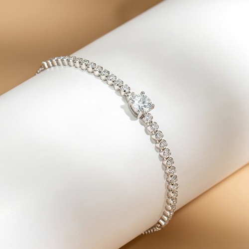 Full Real Moissanite Tennis Bracelet for Women S925 Silver 18K White Gold Plated - Picture 3 of 13