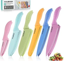 HAUSHOF 6-Piece Kitchen Knife Set with Sheath Non-Stick Stainless Steel Blades