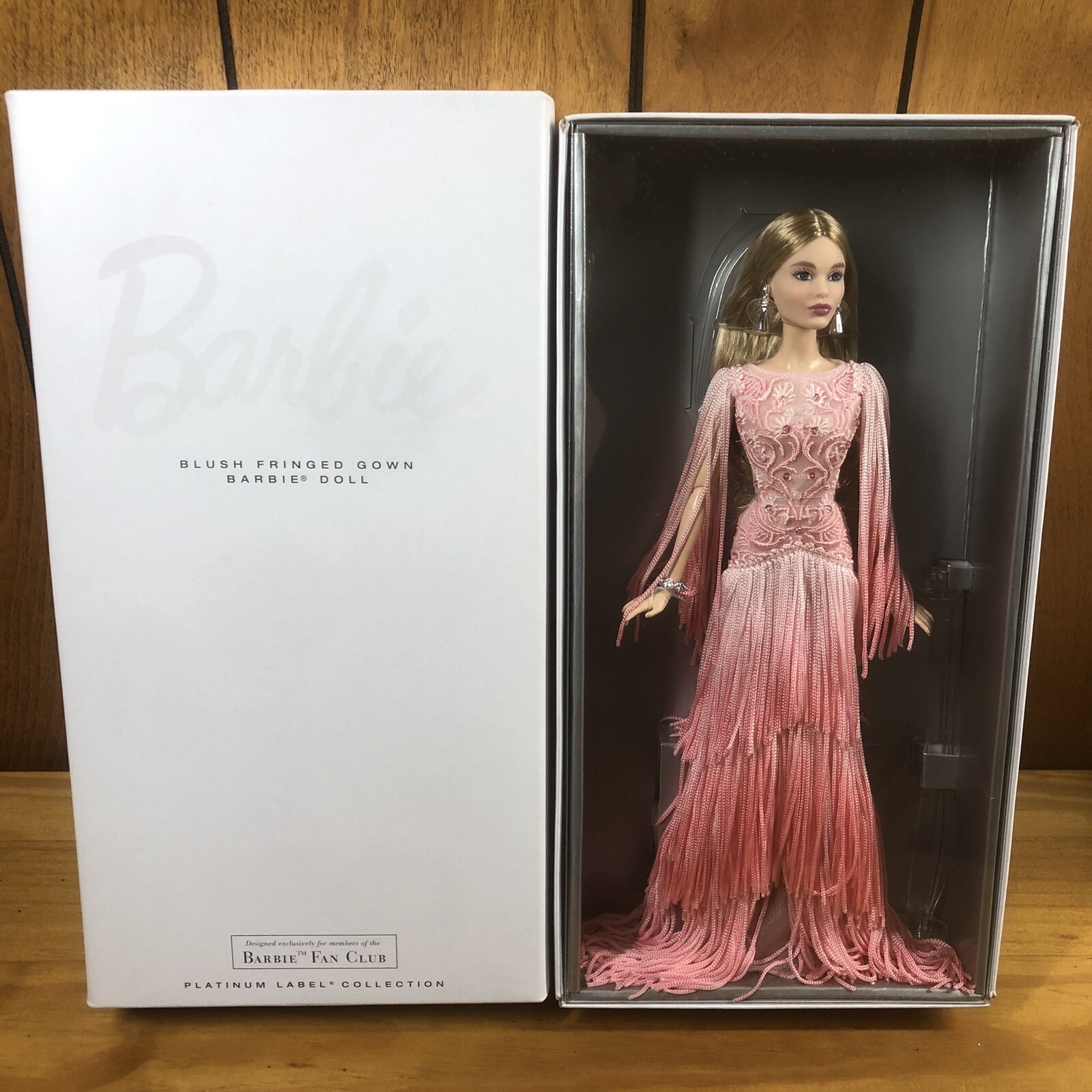 PLATINUM LABEL Blush Fringed Gown Barbie Doll 2017 Barbie Fan Club