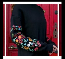 Knit dress Floral long sleeve embroidery 3xl black plus size