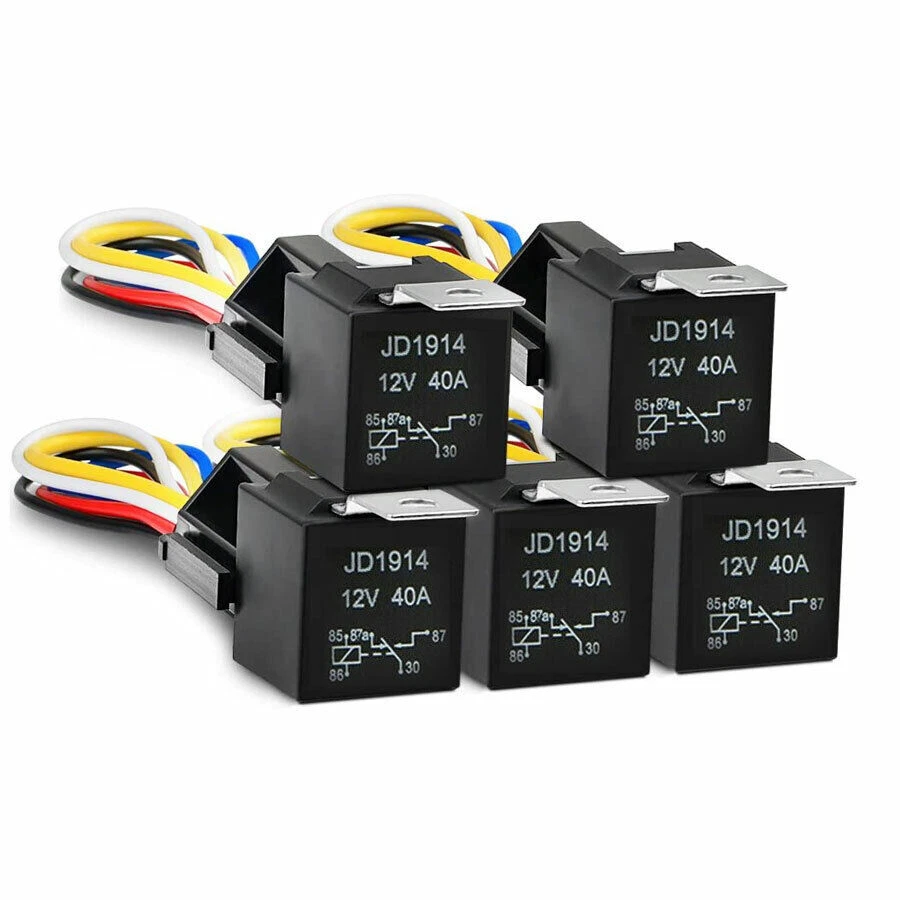 Relé automotriz SPDT de 12 V 40/30 amperios de 5 pines con arnés de cables juego de enchufes marino Foto 2 de 4