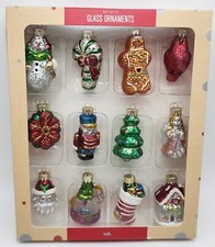 Lot Of 12 Macy's Holiday Lane Blown Glass Christmas Themed Mini Ornaments