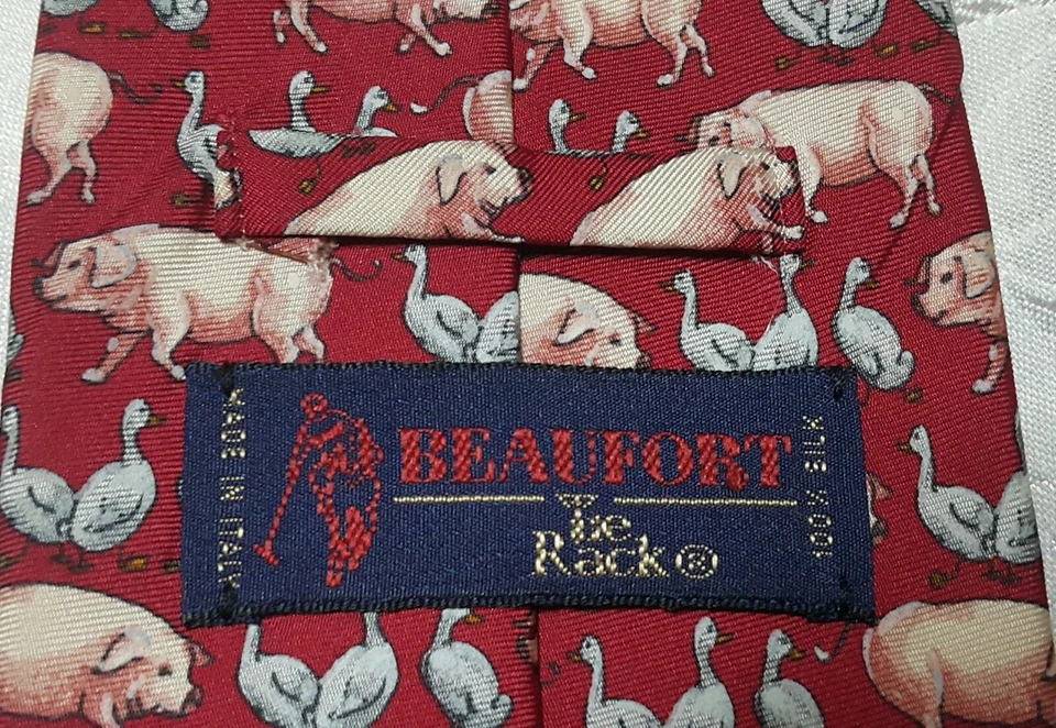 МУЖСКИЕ ВИНТАЖНЫЕ ПОДЛИННЫЙ BEAUFORT ГАЛСТУК СТОЙКА СВИНЕЙ И ГУСЯ ШЕЛК МУЖСКОЙ ГАЛСТУК - Изображение 4 из 4