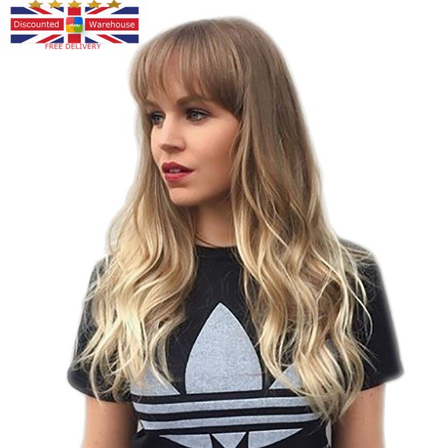 Stfantasy Ombre Blonde Wig Light Bangs Natural Wave Long Curly For