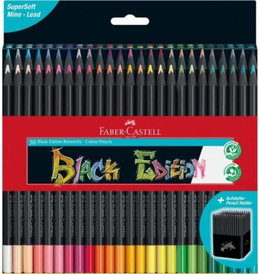 Faber-Castell 116450 - Buntstifte Blackwood, Black Edition, 50er Etui, leuchtend