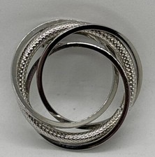 Brooch Textured Silver Tone 3D Layered Circle Black Gothic