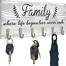 AHYS Key Holder Wall Mount Rustic Wooden Key Rack with 6 Hooks for Farmhouse Hom