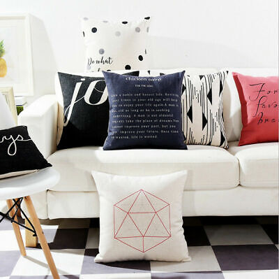 Cotton Linen 18" Lettern Pattern Sofa Decor Pillow Case Cushion Cover Home