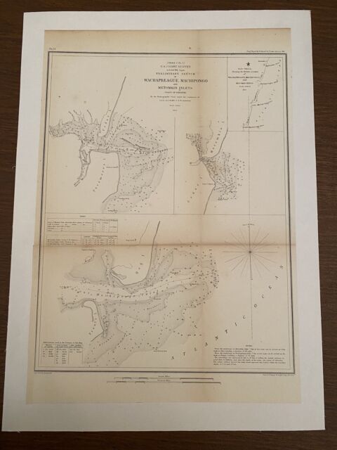 Rare 1853 US Coast Survey Map AD Bache Wachapreague Machipongo Virginia USA