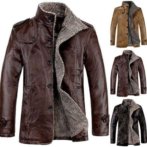 Jacket Leather Lamb Cowboy Thick Fashion Coat Men Warm Winter Overcoat - Picture 2 of 11