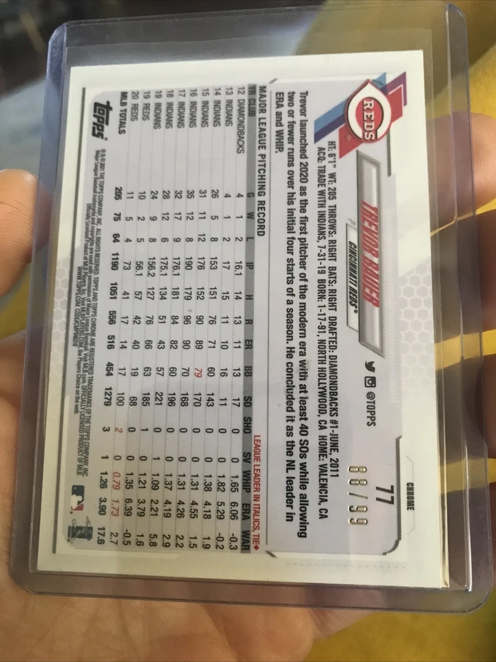 2021 Topps Chrome Ben Baller Green Refractors #77 Trevor Bauer #/99 - Image 2 of 2