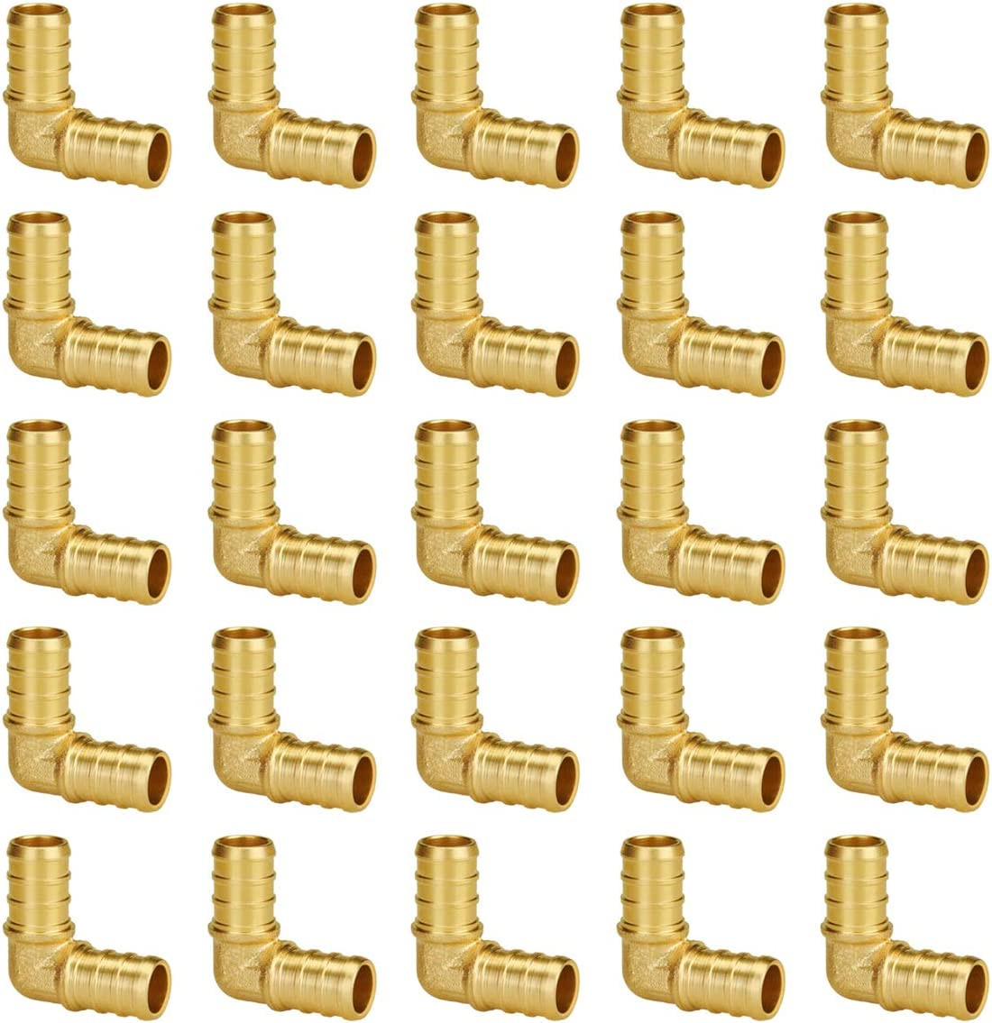 Pex Fittings 1/2 Inch, 25-Pack 1/2" Pex 90 Degree Elbow, No Lead Brass, 1/2 Inch