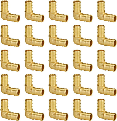 Pex Fittings 1/2 Inch, 25-Pack 1/2" Pex 90 Degree Elbow, No Lead Brass, 1/2 Inch