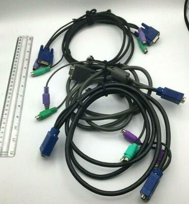 3-in-1 KVM Switch Cable Lot of 3 Keyboard Mouse HD15 VGA Male/Male, Male/Female