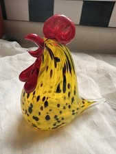 Murano Style Hand Blown Art Glass Rooster Figurine yellow with brown speckles