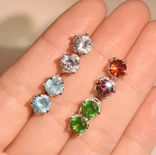 Women 925 STERLING SILVER STUD Queen CZ Crown Earrings 7mm Gift