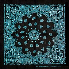 Cotton Paisley Turquoise Bandanna One Sided Head Wrap Scarf Wristband-New!