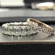 7Ct Emerald Round Cut Simulated Diamond Full Eternity Bands 14K Dual Gold Plated