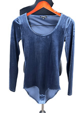 J crew XS blue velvet body suit one piece scoop neck love sleeve