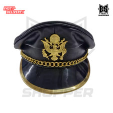 Us Genuine Full Leather Dark BrownArmy Muir Biker Peaked Police Gay Bluf Cap Hat