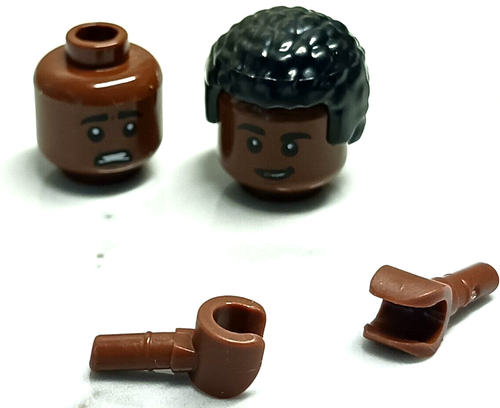 New LEGO African American Head MAN Boy Tween Teen Wig & Matching Hand Hair Brown