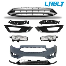 LABLT Front Bumper Cover+Upper Lower Grille+Fog Light For 2015-2018 Ford Focus