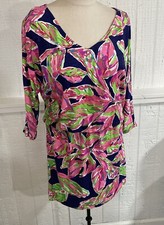 Lilly Pulitzer Multi Colored Dress Tropical Leaf Pattern 3/4 Sleeve Small EUC