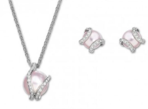 Swarovski Nude Set Pendant/Earring Clear Crystal Pink Pearl Authentic 1156291 - Picture 12 of 15