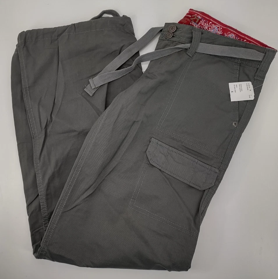 Calça Twenty One 21 tamanho 5 mistura de algodão com cinto cordão punhos bolsos nova com etiquetas - Imagem 3 de 4