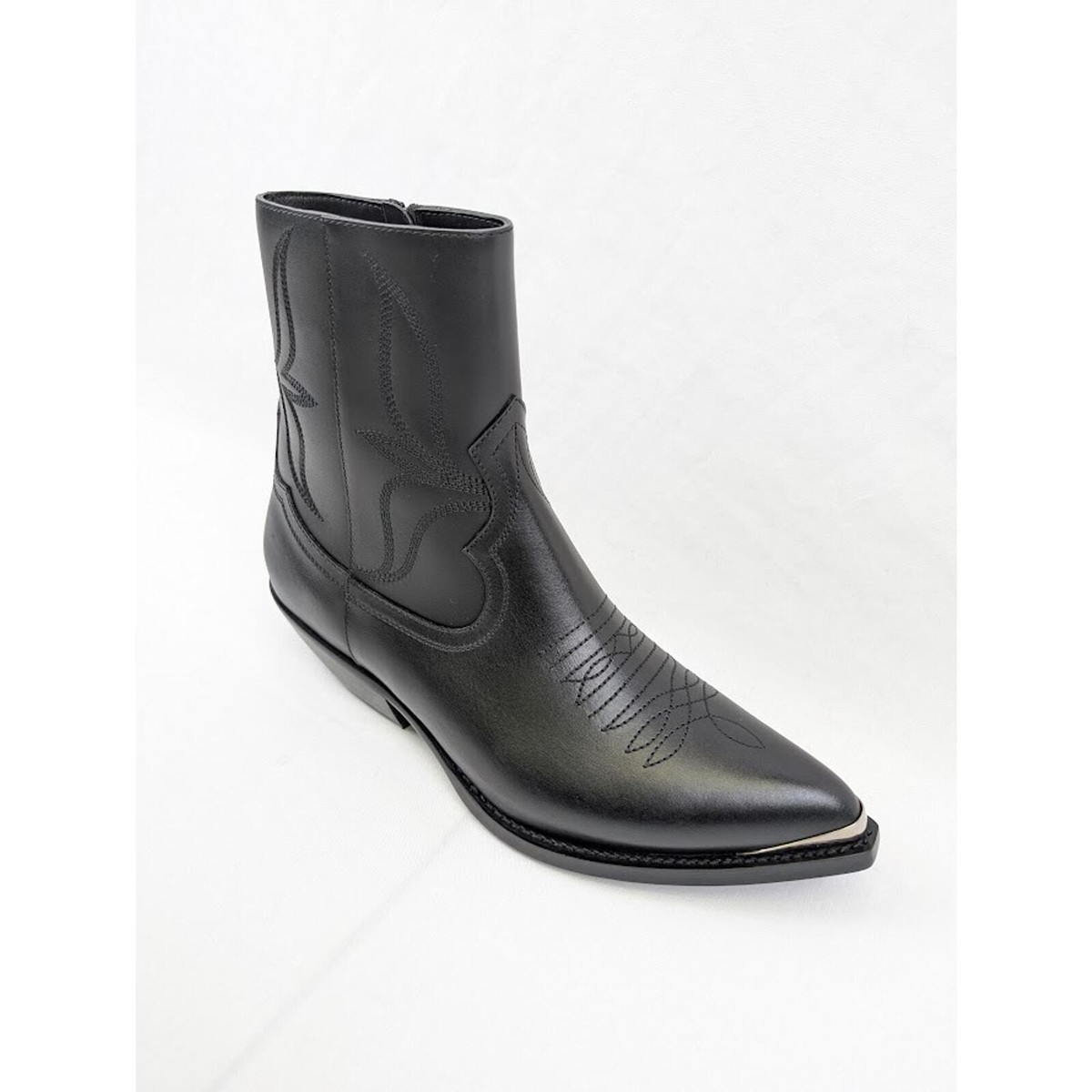 CELINE Shiny Calfskin Zipped Boot W/Metal Toe 50 in Black BNWB 41