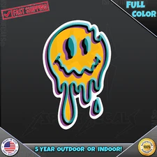 Melting Melted Smiley Face Psychedelic JDM Funny Car Vinyl Decal Sticker 299