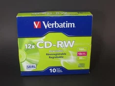 *Verbatim Compact Discs 12x CD-RW Rewritable 80 Min 10 Pack New in Box