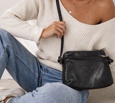 Gino Genuine Leather Crossbody Bag Black Structured Vintage Minimalist Italy