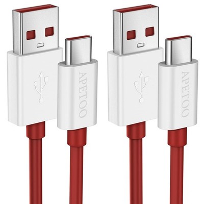 APETOO USB-A to USB-C Cable for Super-vooc Charging OnePlus 6 feet, Red