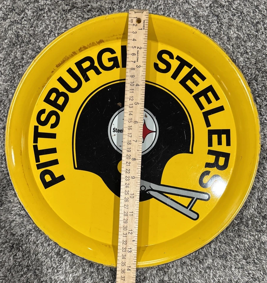 Bandeja de barra de metal para servir cerveza vintage Pittsburgh Steelers NFL 14" envejecida rara Foto 4 de 4