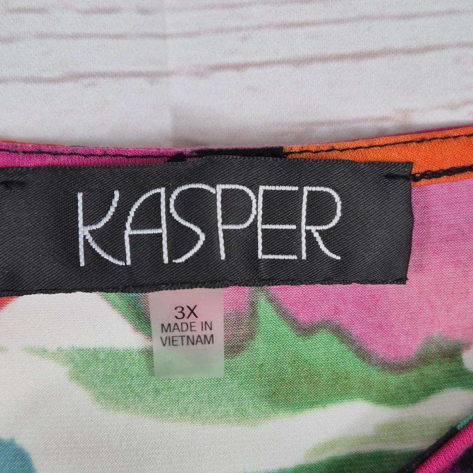 Kasper 女式 3X 码上衣深花卉抽象无袖艺术职业办公室 — 第 3/4 张图片