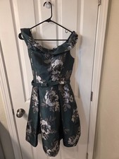 Eliza J Floral Women's Print Satin  Fit & Flare Dress Green sz 8 #S206