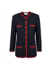 St. John Collection By Marie Grey Knitted Navy Blue Blazer Jacket Size S