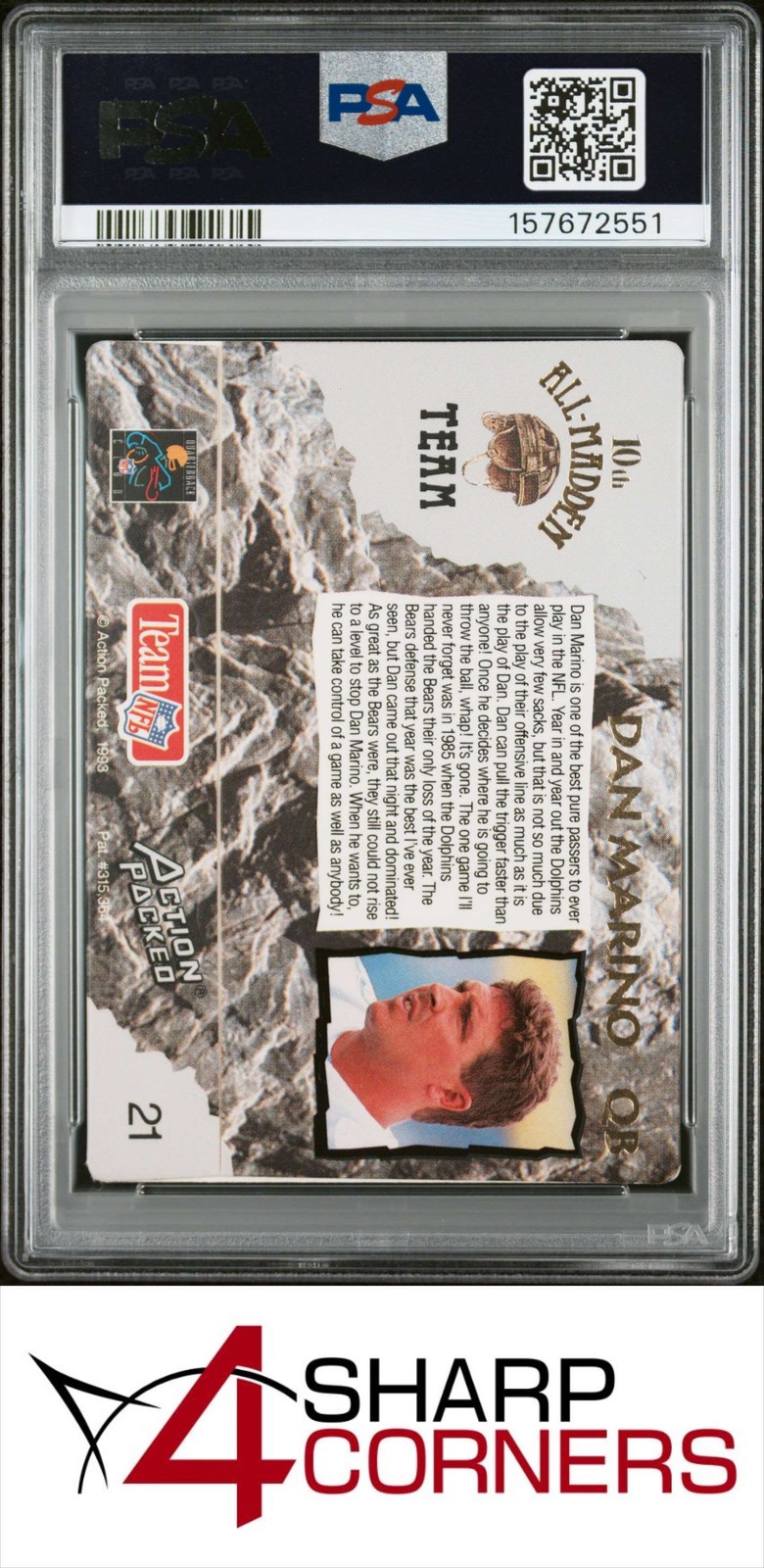 1993 ACTION PACKED ALL-MADDEN #21 DAN MARINO HOF PSA 10 view 2