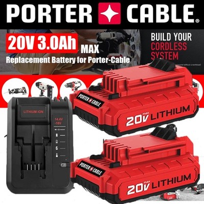 2PACK 8.0Ah Li-ion Battery / Charger for Porter Cable 20V MAX PCC685L PCC680L