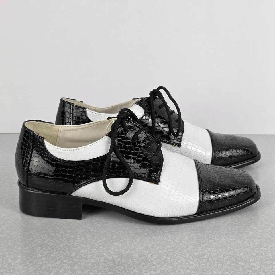 Funtasma Hombres Años 50 Blanco y Negro Oxford Gángster Halloween Zapatos M 10-11 Discoteca Foto 3 de 4