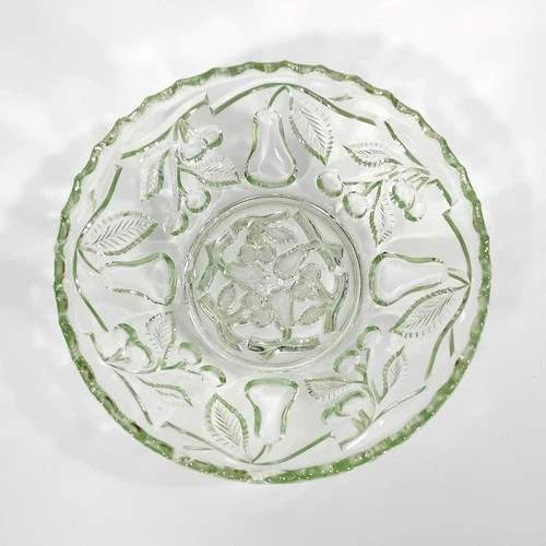 Crown Crystal 464 Pears Cherries Pale Green Depression Glass Bowl Fruit Series