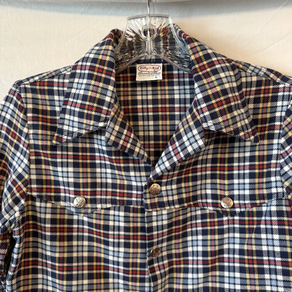 Camisa Chaqueta Vintage Años 60 70 Billy El Niño Botón a Presión Franela a Cuadros L Niño Juventud Foto 3 de 4