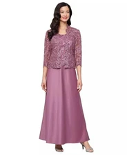 Alex Evenings Women Stretch Tulle 3/4-Sleeve Jacket Dress Dark Mauve Sze 10 $249