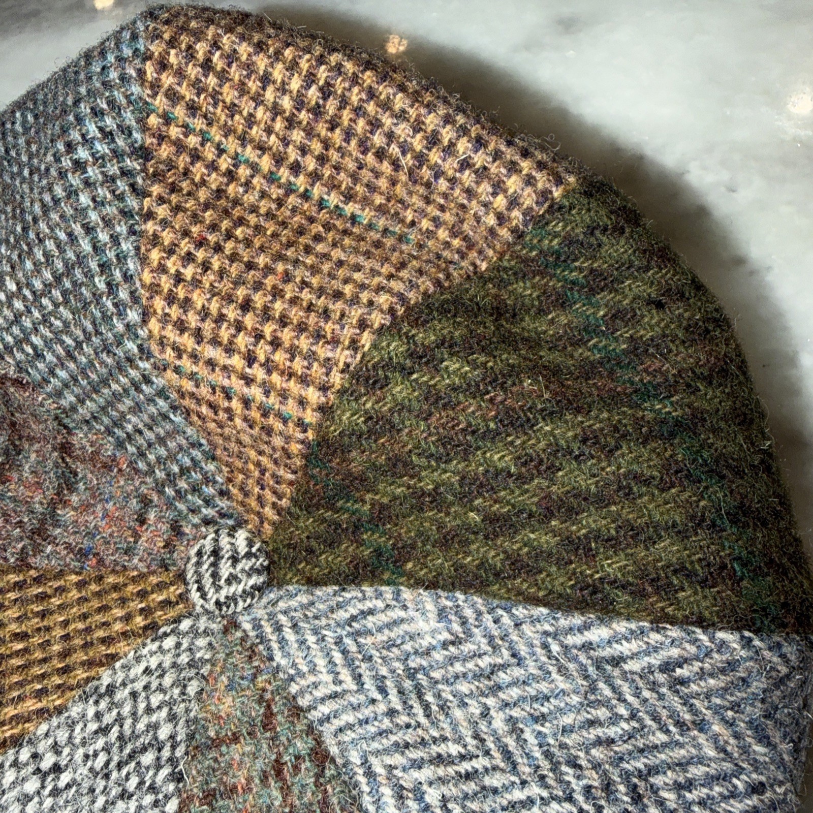 Harris Tweed patchwork herringbone Flat Cap hand … - image 10