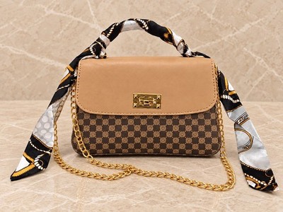 Women s Brown Small Crossbody Purse Top Handle Scarf Chain Faux Leather Handbag