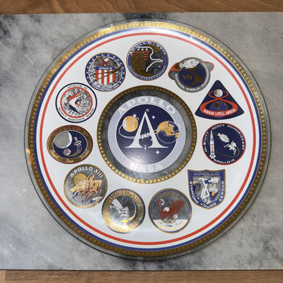 NASA Apollo Space Program Apollo 7-17 Sammlerstück Glasplatte 10 1/2'' Durchmesser