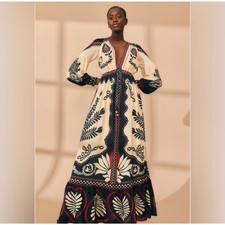Farm Rio Women's Passion Scarf Black Maxi Dress Green/Cream Women’s Size M NWT